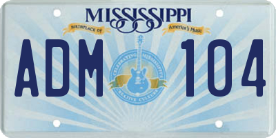 MS license plate ADM104