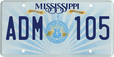 MS license plate ADM105