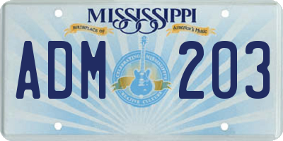 MS license plate ADM203