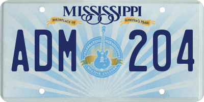 MS license plate ADM204