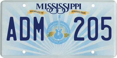 MS license plate ADM205