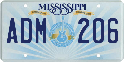 MS license plate ADM206
