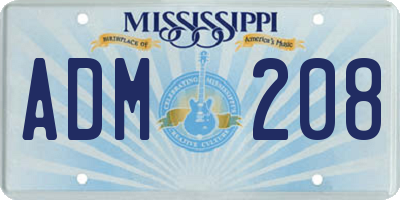 MS license plate ADM208