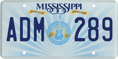 MS license plate ADM289