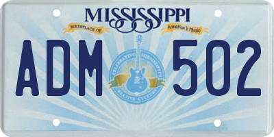 MS license plate ADM502