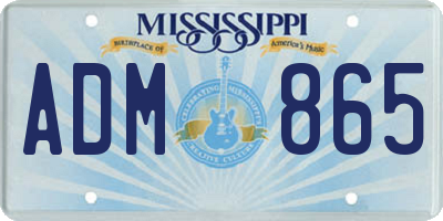 MS license plate ADM865