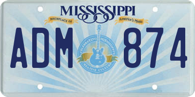 MS license plate ADM874