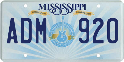 MS license plate ADM920
