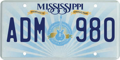 MS license plate ADM980