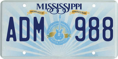 MS license plate ADM988