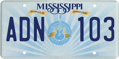 MS license plate ADN103