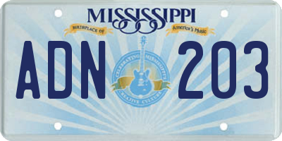 MS license plate ADN203