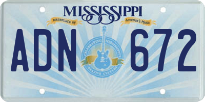 MS license plate ADN672