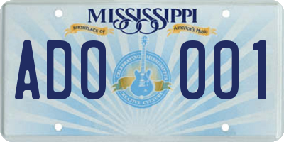MS license plate ADO001