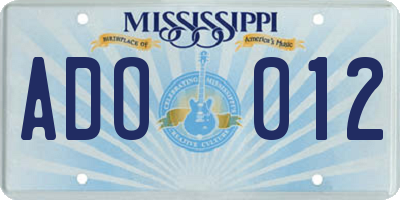 MS license plate ADO012