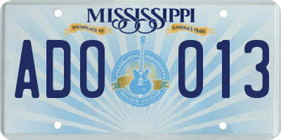 MS license plate ADO013