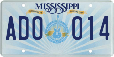 MS license plate ADO014