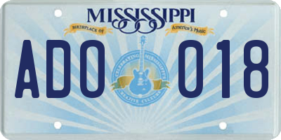 MS license plate ADO018