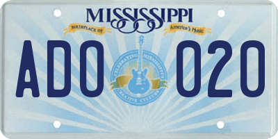 MS license plate ADO020
