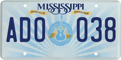 MS license plate ADO038