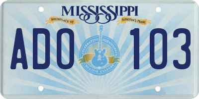 MS license plate ADO103