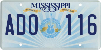 MS license plate ADO116