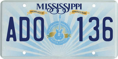 MS license plate ADO136