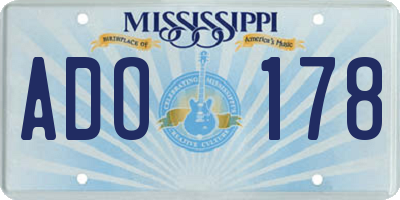 MS license plate ADO178