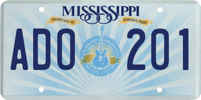 MS license plate ADO201