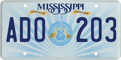 MS license plate ADO203