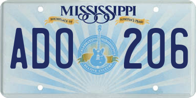 MS license plate ADO206