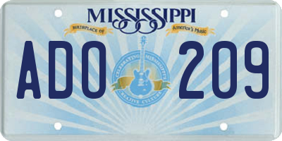 MS license plate ADO209
