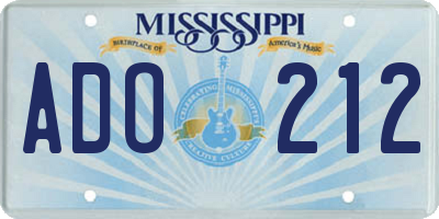 MS license plate ADO212