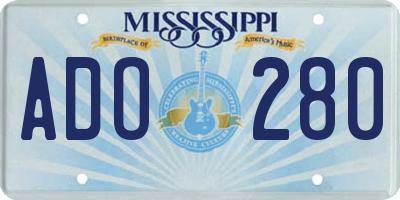 MS license plate ADO280