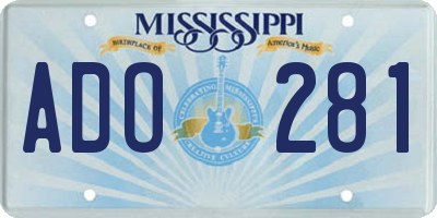 MS license plate ADO281