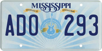 MS license plate ADO293