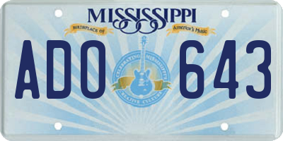 MS license plate ADO643