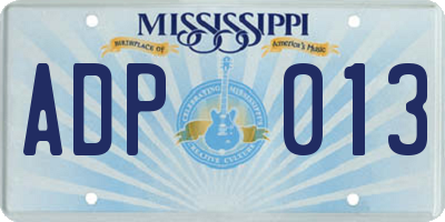 MS license plate ADP013