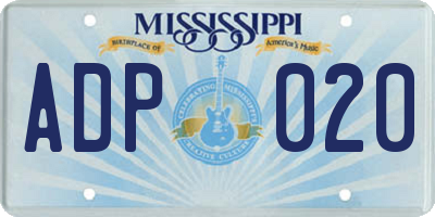 MS license plate ADP020