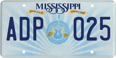 MS license plate ADP025