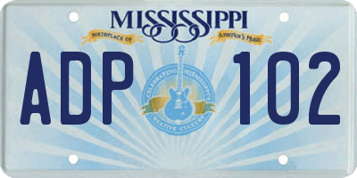 MS license plate ADP102