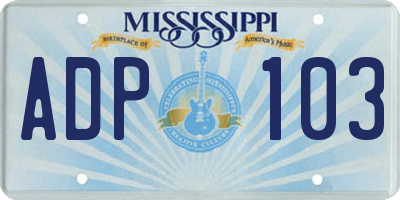 MS license plate ADP103