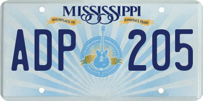 MS license plate ADP205