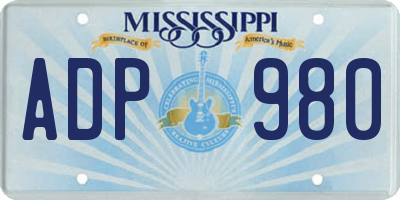 MS license plate ADP980