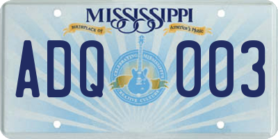 MS license plate ADQ003
