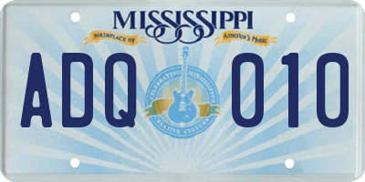 MS license plate ADQ010