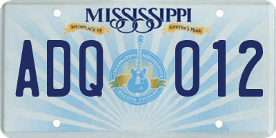 MS license plate ADQ012