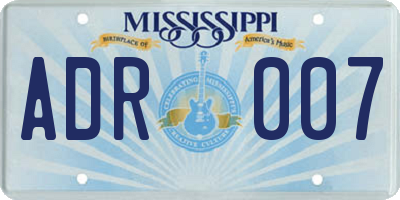 MS license plate ADR007