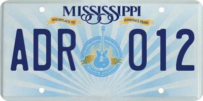 MS license plate ADR012