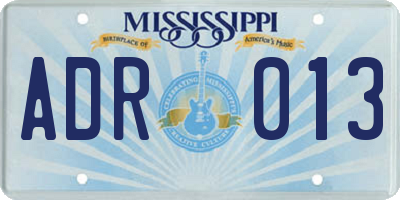 MS license plate ADR013
